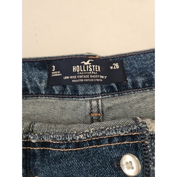Hollister Vintage Baggy Shorts Women's Size 26 Blue Low rise Distressed Cut Off - Picture 4 of 9